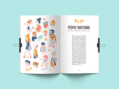People Watching editorial illustration magazine marker pencil people