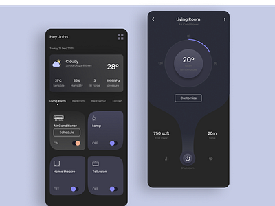 Smart Home App controller dark mode dark theme dark ui figma mobile design smart home userexperience userinterface weather