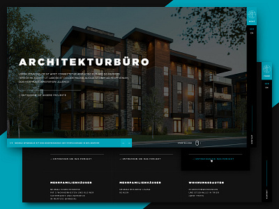 Architect corporate website architect blue corporate fullscreen homepage hover scroll shadow ux visual webdesign website