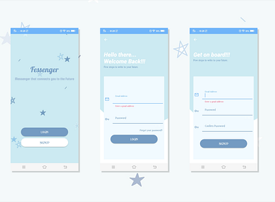 Fessenger Welcome page-Login page- Sign Up page android app android design login page mailing app signup page welcome page xd design