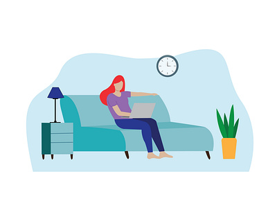 Cartoon girl sitting at home with laptop art cartoon girl character design clock design female graphic design home illustration infographics