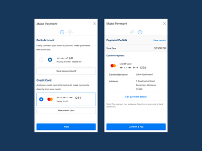 Make Payment app blue cards checkout design mobile product simple ui ux