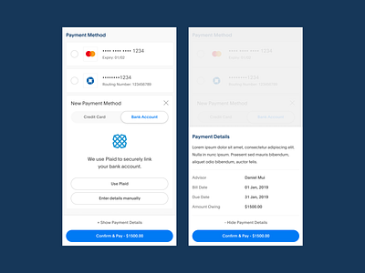 Payment Details app blue design finance flat minimal mobile ui ux web