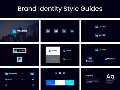 Brand Identity Style Guides Of Maxden abstract logo brand identity design brand style guide branding branding identity building logo construction business corporate identity design geometric logo home mark investment logo design m letter logo m logo modern logo real estate agency real estate branding vector visual identity
