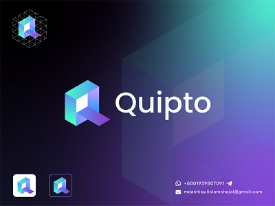 Modern Q Letter Blockchain Logo 3d bitcoin blockchain brand identity branding crypto logo crypto wallet cryptocurrency digital wallet ethereum fintech geometric logo logo logo design modern letter logo modern logo nft nfts q letter logo q logo