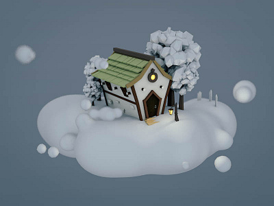 Sky house 3d c4d cloud house low poly sky