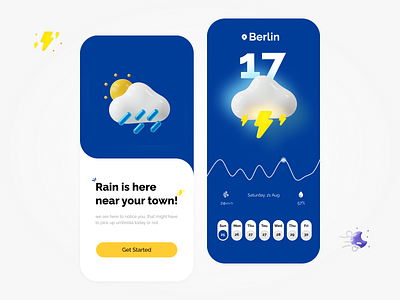 Weather App 3d appui branding clouds design graphic design illustration minimal rain ui uidesign ux vector weather app weather application ui weather forecast