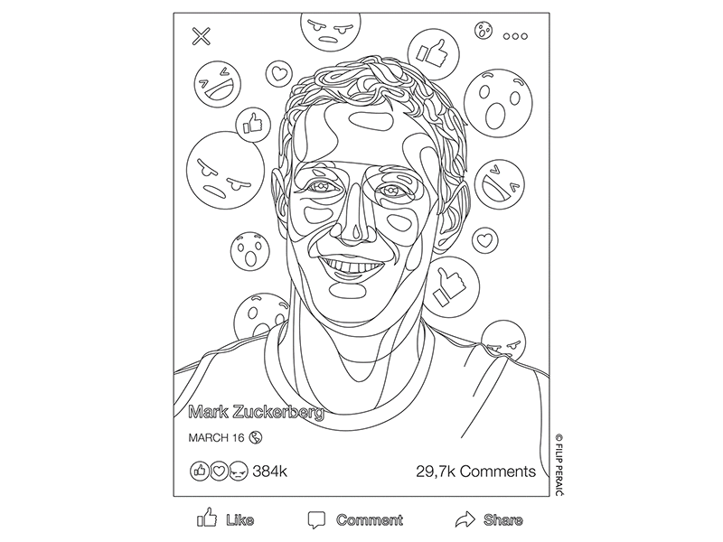 Mark Zuckerberg art book coloring drawing editorial emoticons facebook forbes illustration reaction zuckerberg
