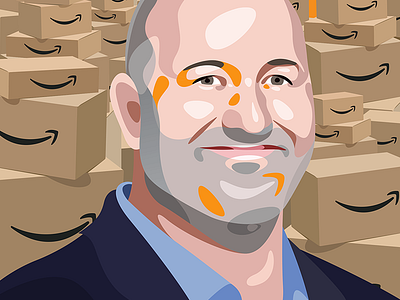 Amazon's Werner Vogels amazon box c level editorial face forbes illustration portrait vector