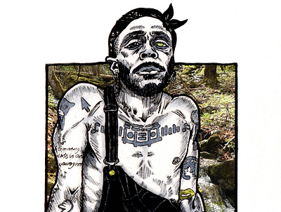 JPEGMAFIA Forest 300 artwork brush pens copicmarkers design illustration inking inktober photoshop editing portrait illustration