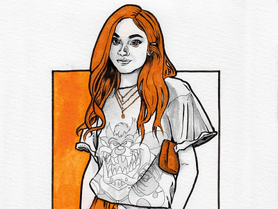 COULD BE MARIA artwork brush pens copicmarkers design illustration inking inktober photoshop editing portrait illustration