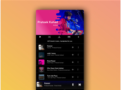 Prateek Kuhad (Music App) illustration mobile app mobile ui musicapp uiux web design