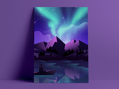 northern lights clouds colours fisherman illustration landscape mountains nature night noise northern lights stars water