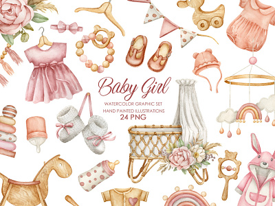 Watercolor baby girl illustrations