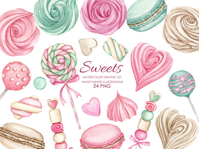 Watercolor sweets clipart clipart food illustration graphic design handdrawing illustration logo stickers typography watercolor art watercolor clipart