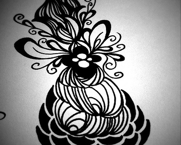 Abstract Pineapple black black and white doodle grey pen ink white