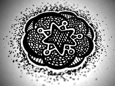 Atomic Star black bw doodle grey pen ink sketch white