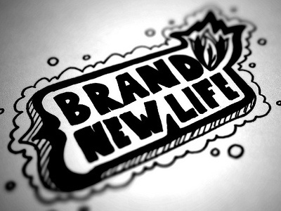 Brand New Life black bw doodle grey ink pen sketch white