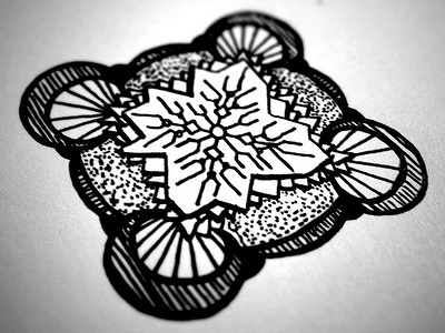 Digital Snowflake black doodle drawn grey hand ink pen snowflake white