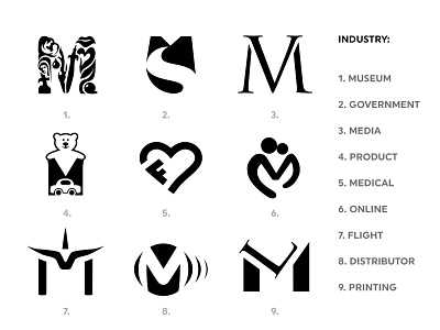 (M) monograms of companies... brand branding company logo hidden identity illustration initial logo logotype m mark monogram negativespace typography