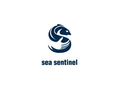 Sea Sentinel Peter Vasvari and blue central concealed fish fishing gray green hand illegal logo negative organization positive s sea sentinel silhouette space typography
