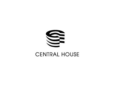 Central House Peter Vasvari and black building c central concealed construction house logo negative positive silhouette space typography