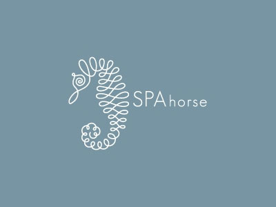 Spahorse Peter Vasvari animal blue horse line logo mullet seafood seahorse silhouette spa white