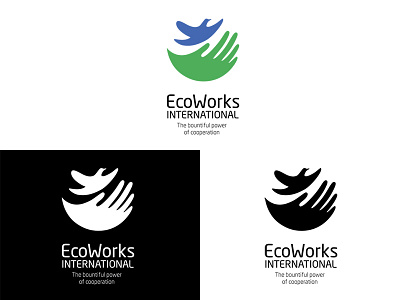 EcoWorks International bird brand branding character hand healthcare identity investment logo logotype nature people school solar sun support symbol training typography work