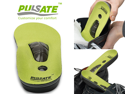 PULSATE brand branding comfort feet foot form healing health hidden identity insoles l logo natural pulsate s shape shoes sport trademark