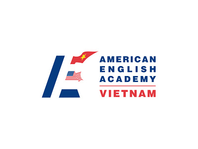 American English Academy Vietnam a academy american brand branding character e english flag hidden identity letter logo negative positive school space star typography vietnam