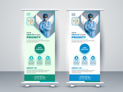 Medical or Hospital Rollup Banner Template banner banner design banner template creative design doctor graphic design templates health hospital medical nurse patient promotion roll roll up roll up roll up banner template treatment vector
