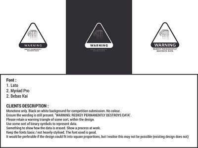 Warning logo black and white brand identity branding design illustration illustrator logo minimal minimalist logo redkey warning logo redkey warning logo vector