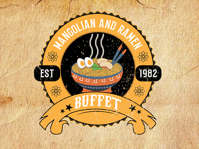 Mangolian And Ramen Buffet Logo branding food logo restaurant retro vintage