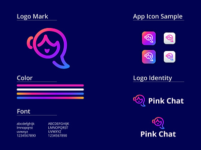 Pink Chat App Icon and Logo Mark Design app icon app logo brand identity branding design female app graphic design helping app design icon illustration illustrator logo logo project medical help pink purple ui vector woman app women