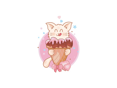 Cute Cat With Ice-cream Illustration