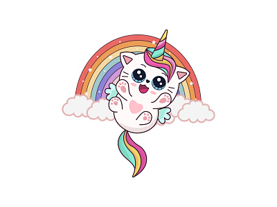 Cute Cat Unicorn Illustration