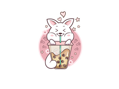 Cute Kawaii Cat With Boba Drink