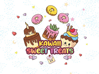 Cute Kawaii Sweets Illustration cake cute design dessert food graphic design heart illustration illustrator kawaii kids love sweets ui vector