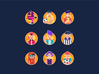 Flat Cool Avatars for Website Profile Picture app icon avatar character flat football gaming app graphic design icon illustration illustrator logo man motion graphics player profile picture ui ux vector