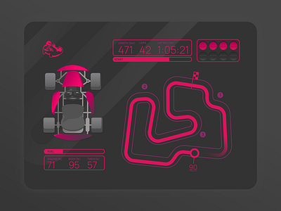 Karting stats concept game illustration karting logo path pink purple race semaphore speed start stats top turning ui