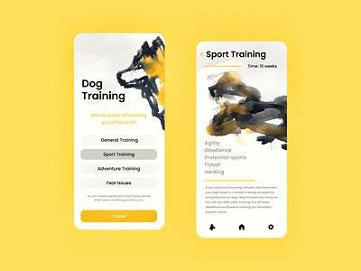 Dog training app app art dog exercise gold practice sport training ui watercolor yellow