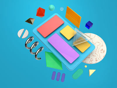 Creating app 3d blue concept ideas process product shapes simple