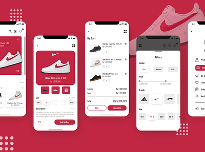 Shoe Store Application figma mobile ui red shoes app ui