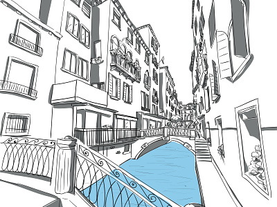 Venice no.3 2d architecture bridge canals illustration vector venice