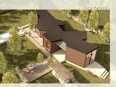 Aerial view of house in the forest, MDQ 3d artist 3d render 3d visualization 3dsmax architectural visualization architecture architecture design confort design exterior forest home realistic 3d realistic renders renders