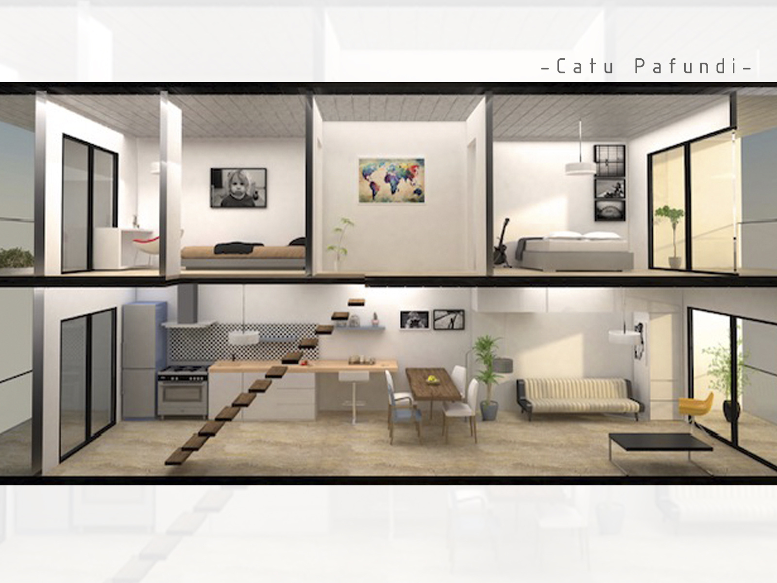 Render of duplex apartment 3 main rooms by Catu Pafundi on Dribbble