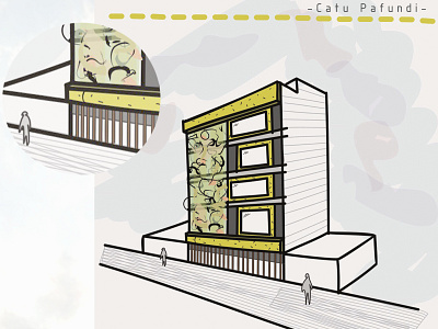 Pedestrian sketch 3d artist architecture colors design exterior facade green facade home illustration sketch