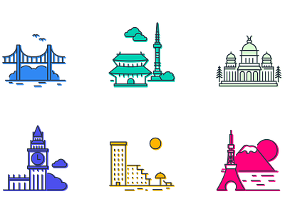 Office locations bangalore icons illustration illustrator london san francisco seoul tel aviv tokyo vector