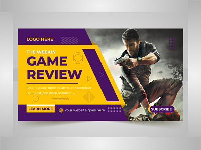 Video game review video thumbnail template design. abstract business channel cover creative design digital marketing illustration logo ui