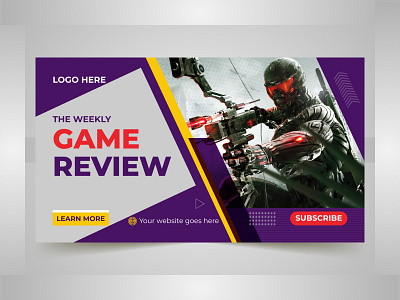 Video game review video thumbnail template design. abstract business channel cover crea creative design digital marketing illustration logo ui